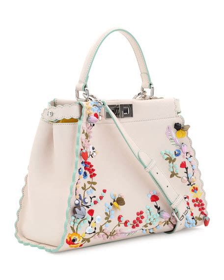 fendi peekaboo large floral-embroidered satchel bag beige price|Fendi peekaboo bag sale.